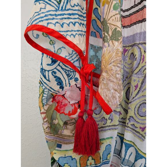 Johnny Was Boho Short Kimono Coverup Floral Pattern Embroidered Size L Large - Picture 8 of 9